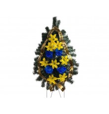 Вінок похоронний Троянда та лілія 120х60см жовто-блакитний ТМ Memori