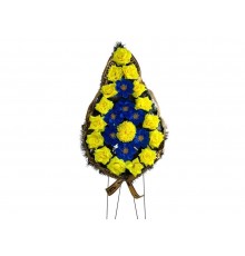 Вінок похоронний Троянда та далія 130х50см жовто-блакитний ТМ Memori