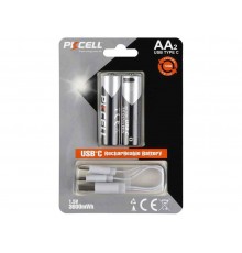 Батарейка акумуляторна AA 3600mAh 2шт (блістер) (Li-ion) з розємом Type-C (з кабелем) ТМ PKCELL