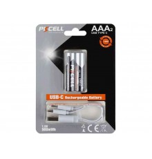 Батарейка акумуляторна AAА 900mAh 2шт (блістер) (Li-ion) з розємом Type-C (з кабелем) ТМ PKCELL