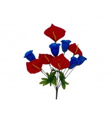 Букет штучних квітів шовк Троянди-Кали h-50см г-10 р-7,5-10см червоно-блакитний ТМ MEMORI