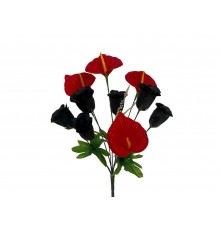 Букет штучних квітів шовк Троянди-Кали h-50см г-10 р-7,5-10см червоно-чорний ТМ MEMORI
