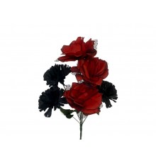 Букет штучних квітів шовк Троянди-Хризантеми h-40см г-6 р-10-13см червоно-чорний ТМ MEMORI