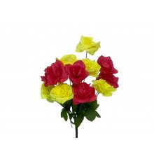 Букет штучних квітів шовк Троянди h-47см г-12 р-10см жовто-червоний ТМ MEMORI