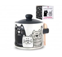 Банка для меду 420мл з деревяною ложкою Мурчики 2370-19 ТМ SNT